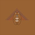 The big friendly bear. Postcard with a bear on a brown background. Vector decorative texture.