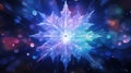 Big frozen crystal snowflake blue purple background. Generative AI