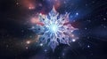 Big frozen crystal snowflake blue purple background. Generative AI
