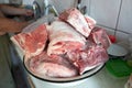 Big frozen pieces of lamb meat