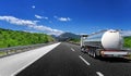 Big fuel gas tanker truck on highway. Royalty Free Stock Photo