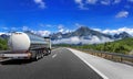 Big fuel gas tanker truck on highway. Royalty Free Stock Photo