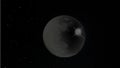 Big full black white moon and shining star in dark black sky over some stars. Royalty Free Stock Photo