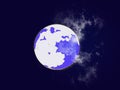 Big Full White Blue Moon Silhouette In Black Cloudy Sky. Moon Covered With Clouds. Moon, Sky, Cosmos, Planets, Nature, Night.