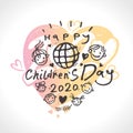 Big gentle hearts 2020 for children`s day. Beautiful logo. Joyful smiling boys and girls template to the International Children`s Royalty Free Stock Photo