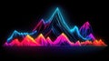 big giant neon lighted mountains, poster artwork, ai generated image Royalty Free Stock Photo
