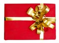 Big gift red box with ribbon isolated on a white Royalty Free Stock Photo