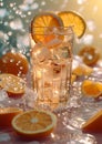 Big glass of cold tonic Orange Fizz cocktail decorated with fresh orange slices - Ideal Beach Beverage for Cooling Off. Capturing