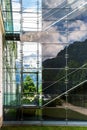 Big glass wall in public place. Royalty Free Stock Photo