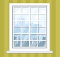 Big glass window with skyscraper view, office interior with look at city line Royalty Free Stock Photo