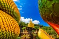 Big gold buddha and naga statue in Wat tham pha daen temple, the famous place of Sakon Nakhon Province, Thailand Royalty Free Stock Photo