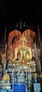 Big Gold Buddha in Temple of Thailand for people show the respect .