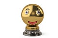 Big gold smile emoticon trophy.3D illustration. Royalty Free Stock Photo