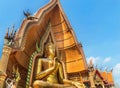 Big golden buddha statue in Wat Tham Sua public buddhist thai temple Royalty Free Stock Photo