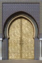 Big golden doors of the royal palace of Fes, Morocco Royalty Free Stock Photo