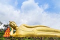 Big golden reclining buddha statue in thai temple Royalty Free Stock Photo