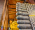 Big golden reclining buddha in the Wat Phra Chetuphon, Wat Pho temple, Bangkok Royalty Free Stock Photo