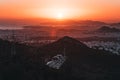 Big golden sunset over the city of Athens and the Attiki Odos road in Greece Royalty Free Stock Photo