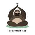 The big gorilla does meditation and yoga. The primacy and the third eye. Vector illustration in hand drawn style