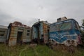 Three abandoned trains