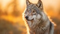 Gray wolf side portrait. AI generative Royalty Free Stock Photo