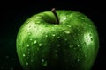 big green apple big shot on a dark background Generative AI.