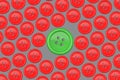 Big green button amongst group of red Buttons - Make a difference concept Royalty Free Stock Photo