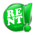 Big green button This is for Rent. Sticker on the door. 3D style Royalty Free Stock Photo