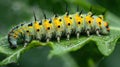 A big green caterpillar on leaf. Generative Ai Royalty Free Stock Photo