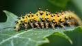 A big green caterpillar on leaf. Generative Ai Royalty Free Stock Photo