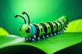 A big green cheerful caterpillar crawls on a leaf Royalty Free Stock Photo