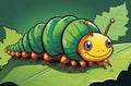 A big green cheerful caterpillar crawls on a leaf Royalty Free Stock Photo