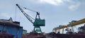 The big green crane is used to lift the plate in Cilegon, Banten