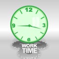 Big green 3d clock with work time text Royalty Free Stock Photo