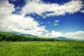 Big green fiels with cloudy sky