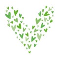 Big green heart made of small hearts isolated on white background, Hand drawn vector illustration made in flat simple doodle style Royalty Free Stock Photo