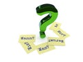 Big green question mark with yellow sticky notes Royalty Free Stock Photo