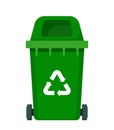 Big green recycle garbage can with recycling symbol on it. Trash bin in cartoon style. Recycling trash can. Vector illustration Royalty Free Stock Photo