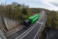 A big green truck on the Chiers viaduct in Longwy in Meurthe et Moselle Royalty Free Stock Photo