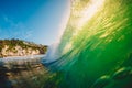 Big green wave in ocean. Breaking wave in Bali at Padang Padang Royalty Free Stock Photo