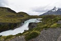 Big grey mountains with a waterfall in front in Torres del Paine National Park in Chile, Patagonia Royalty Free Stock Photo