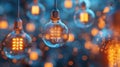 a big group of blue and white light bulbs with one of them lit up blue, in the style of render. Generative AI Royalty Free Stock Photo