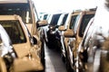 Big group of cars standing in line