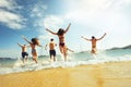 Big group friends beach run vacations Royalty Free Stock Photo