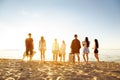 Big group of friends sunset beach picknic Royalty Free Stock Photo