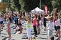 Master class in fitness on the open area in the park.