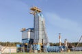 Big group of grain dryers complex for drying wheat. Modern grain silo