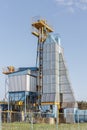 Big group of grain dryers complex for drying wheat. Modern grain silo