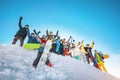 Big group of skiers and snowboarders at ski resort Royalty Free Stock Photo