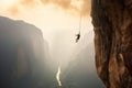 A team of climbers at the top of a high mountain in the light of the setting sun. Royalty Free Stock Photo